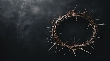 Poster - the crown of thorns of Jesus on black background against window light with copy space, can be used for Christian background, Easter concept