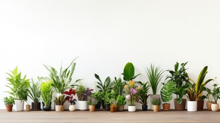 Sticker - Many different houseplants on wooden table near white wall