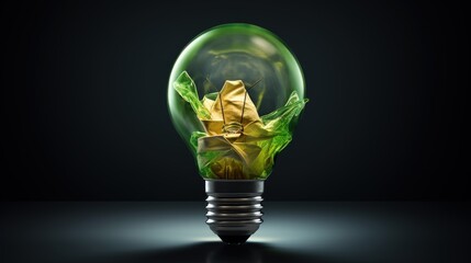 Canvas Print - Concept image if green crumpled paper lightbulb, symbol of scr, innovation and eco friendly business