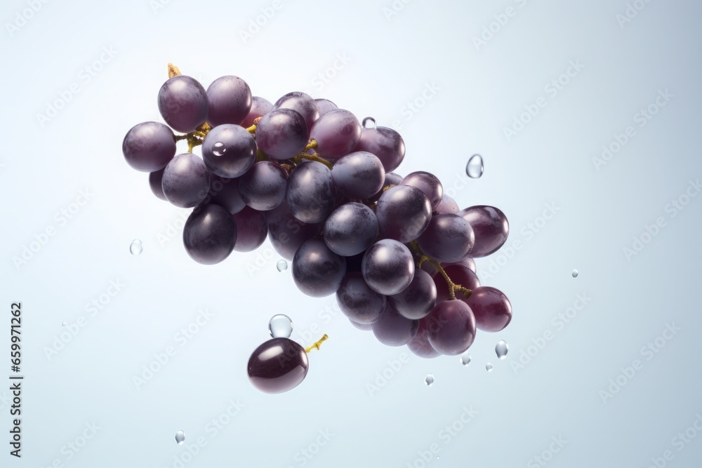 Grape Ripeness Color Gradient a clean detailed studio photo of dark blue fresh raw ripe grapes flying ...