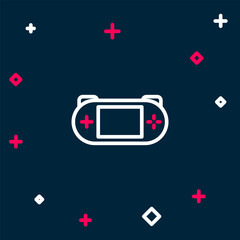 Poster - Line Portable video game console icon isolated on blue background. Gamepad sign. Gaming concept. Colorful outline concept. Vector