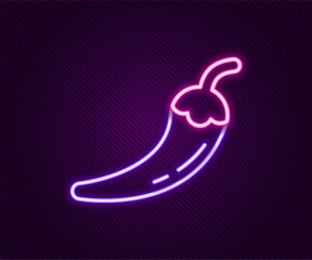 Poster - Glowing neon line Hot chili pepper pod icon isolated on black background. Design for grocery, culinary products, seasoning and spice package, cooking book. Colorful outline concept. Vector