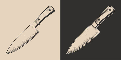 Set of vintage knifes butchery blade weapon  steel metal. Can be used for restaurant food menu emblem logo. Graphic Art. Vector. Hand drawn element in engraving