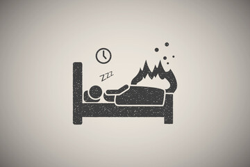 Wall Mural - Fire during man sleeping fire icon vector illustration in stamp style