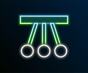 Sticker - Glowing neon line Pendulum icon isolated on black background. Newtons cradle. Colorful outline concept. Vector