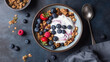 The healthiest oatmeal with summer berries, blueberries, raspberries, strawberries, blackberries in a bowl. Concept of clean eating.Generative AI
