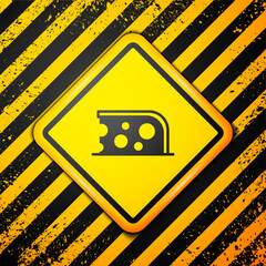 Sticker - Black Cheese icon isolated on yellow background. Warning sign. Vector