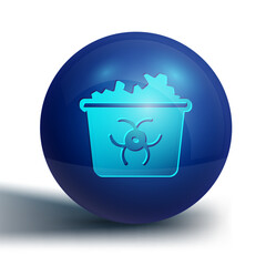 Sticker - Blue Infectious waste icon isolated on white background. Tank for collecting radioactive waste. Dumpster or container. Biohazardous substances. Blue circle button. Vector