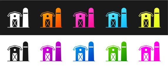 Sticker - Set Farm house icon isolated on black and white background. Vector