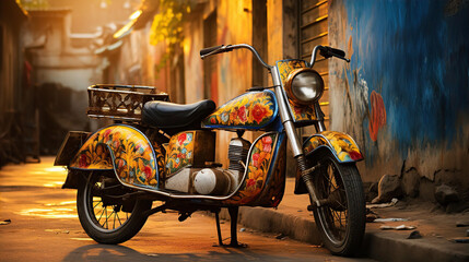 Rickshaw on old Indian town street, local atmosphere, Asian culture and travel concept