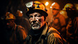 Portrait of coal Miner in mine tunnel, heavy and dangerous job, health and environmental concept