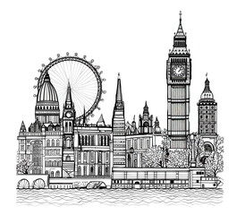 Poster - Beautiful ink illustration of London with old buildings and skyscrapers. 