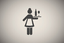 Hotel, Girl, Services, Maid Icon Vector Illustration In Stamp Style