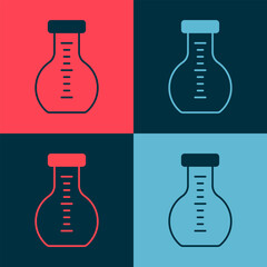 Poster - Pop art Test tube and flask chemical laboratory test icon isolated on color background. Laboratory glassware sign. Vector