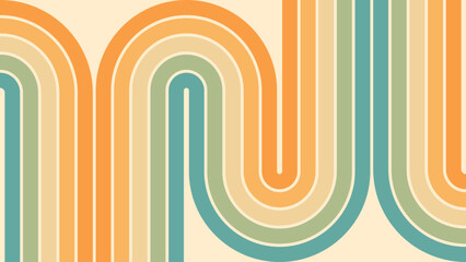 Wall Mural - abstract background of rainbow groovy wavy line design in 1970s hippie retro style. vector pattern r