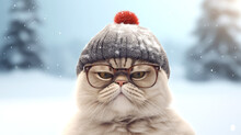 Festive Cat In Red Santa Hat And Glasses For Christmas And New Year Stock