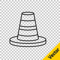 Poster - Black line Traffic cone icon isolated on transparent background. Vector