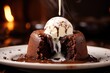 a chocolate lava cake with molten chocolate flowing out