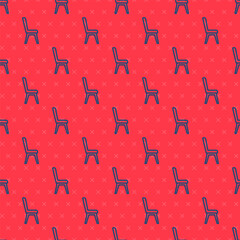 Wall Mural - Blue line Chair icon isolated seamless pattern on red background. Vector