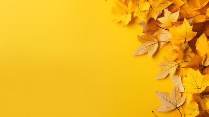 Wall Mural - Seasonal Wallpaper with Falling Autumn Leaves. Natural Banner with copy space.