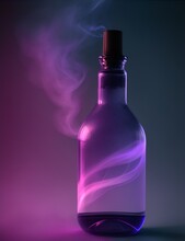 Mockup Of Sorcery Magic Potion With Smoke In An Antique And Vintage Glass Bottle With Copy Space 
