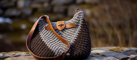 Brown and gray knitted bag