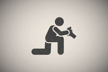 Canvas Print - Camera, outdoor, man, photo pictogram icon vector illustration in stamp style