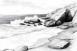 a coastal rocky beach beautiful minimial lines 8k style pencil sketch 