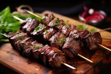 Sticker - grilled pieces of gyro meat on skewers