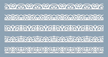 Set Of Lace Pattern Brushes. Tracery Ribbons Isolated On A Pink Background. Elements For Decor Scrapbooking Wedding Invitations And Cards.