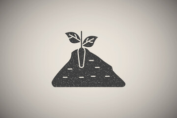 Sticker - Soil ground plant icon vector illustration in stamp style