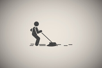 Canvas Print - Cleaning, floor, mop icon vector illustration in stamp style