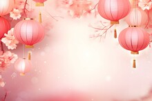 Pink Chinese Lanterns On Bokeh Background