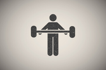 Wall Mural - Weight gym man barbell with arrow pictogram icon vector illustration in stamp style