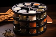 Close Up Of Round Rotatable Spice Rack