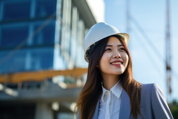 Wall Mural - Portrait of a young female construction executive at the construction site