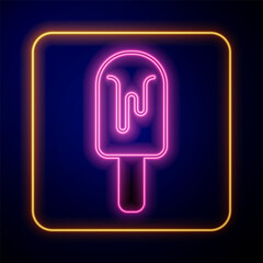 Wall Mural - Glowing neon Ice cream icon isolated on black background. Sweet symbol. Vector