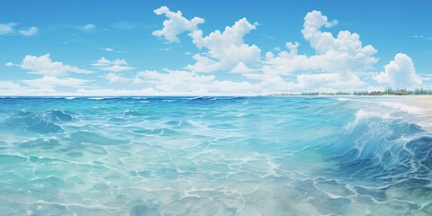 Wall Mural - Painting style illustration of beautiful peaceful tropical ocean lagoon banner background wallpaper