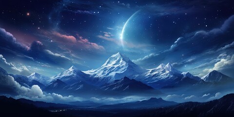 Wall Mural - tranquil night sky illuminates majestic mountain range in star field