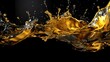 © sudipdesign - real gold liquid splashes black and smoky background.Generative AI