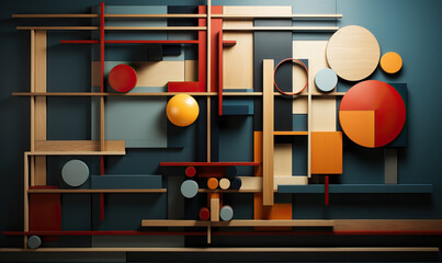 Wall Mural - dark background with colored 3d rectangles of different sizes.