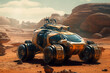 © dragomirescu - Witness the future with a high tech  rover car venturing across the desolate landscapes of Mars or a distant celestial planet. Ai generated
