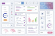 © alexdndz - User interface elements set for data analysis mobile app. Kit template with HUD diagrams, statistic charts, financial report, credit card, performance. Pack of UI, UX, GUI screens. Vector components.