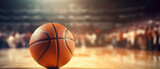 Fototapeta Fototapety sport - Basketball game sport arena stadium court on spotlight with basket ball on floor