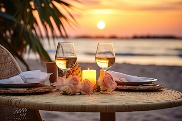 Poster - A table set for a romantic dinner on the beach