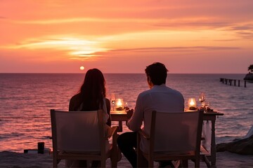 Poster - A table set for a romantic dinner on the beach