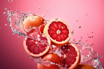 Wall Mural -  a group of grapefruits with water splashing on them.  generative ai