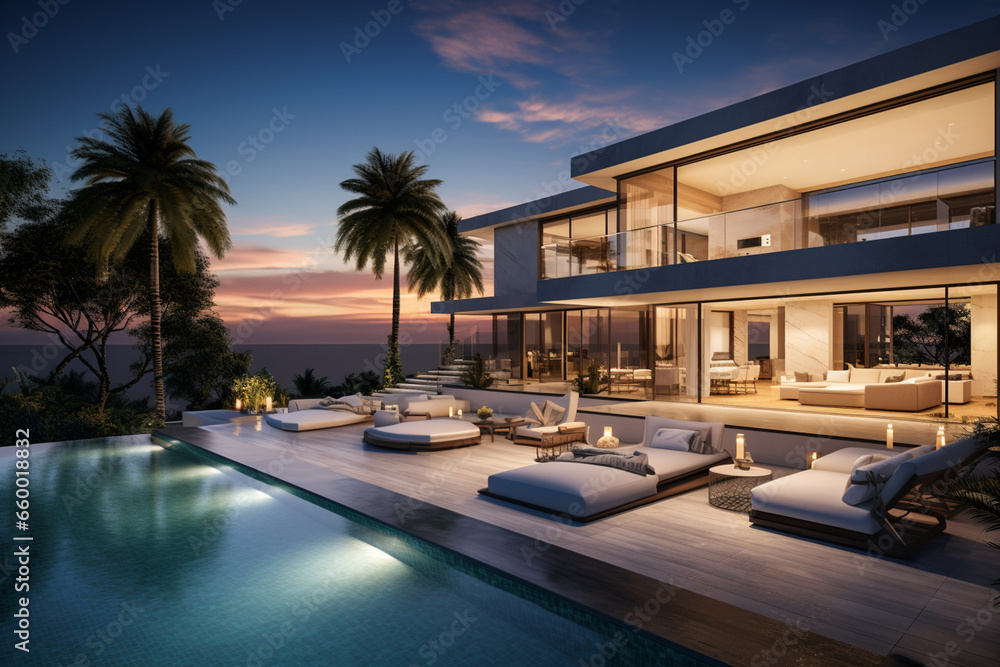 Contemporary Masterpiece: Captivating View of a Modern Villa, Expanding ...