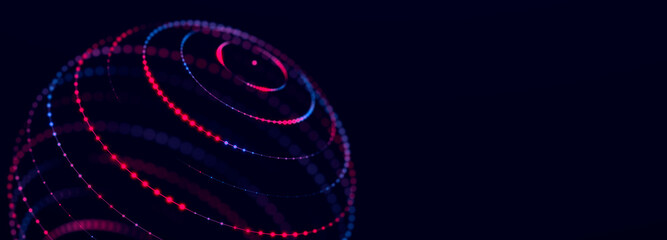 Leinwandbilder - 3d abstract sphere. Sphere particles on dark background. Science and technology. 3d