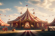 Circus tent at summer day. Cirque facade. Festive attraction